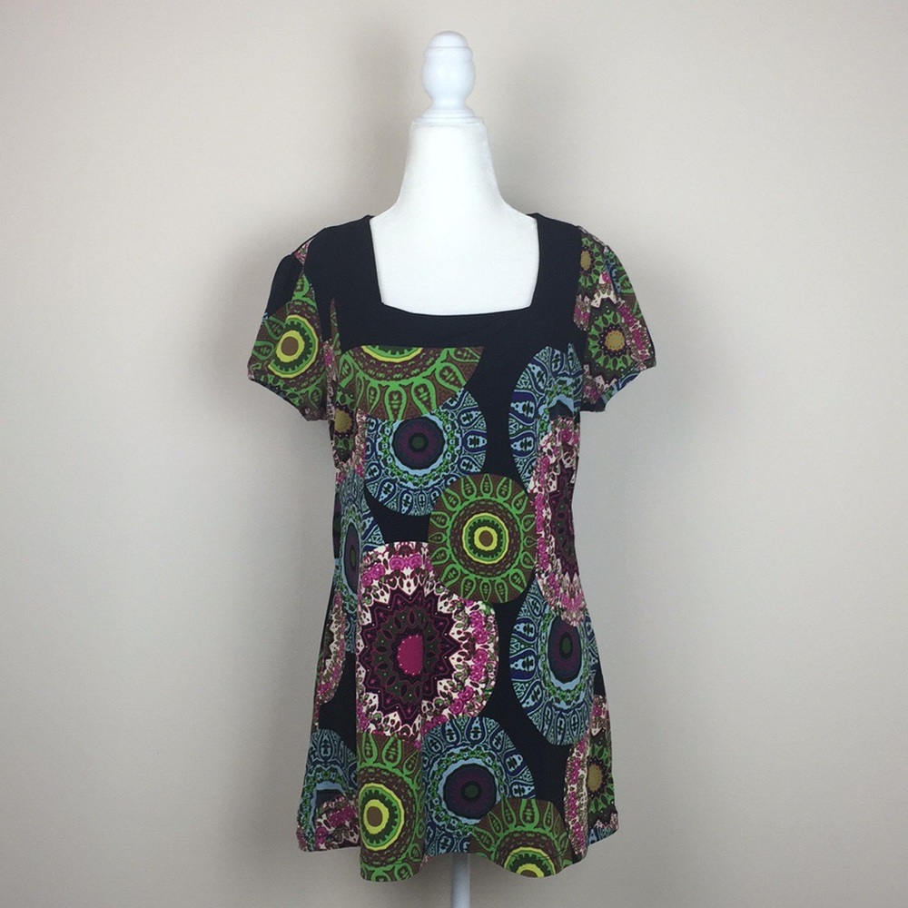 J.T.B. - Kaleidoscope Patterned Square Neck Tunic